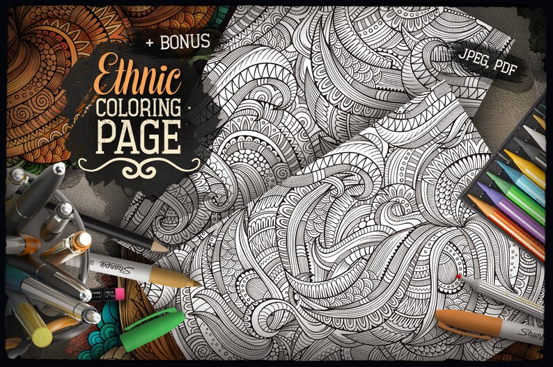 LEO Zodiac Adult Coloring Page, Zodiac Sign Coloring Book, Fantasy Girl Face, Ethnic Doodle Woman, Printable Sheet, Digital Download, A4 image 3