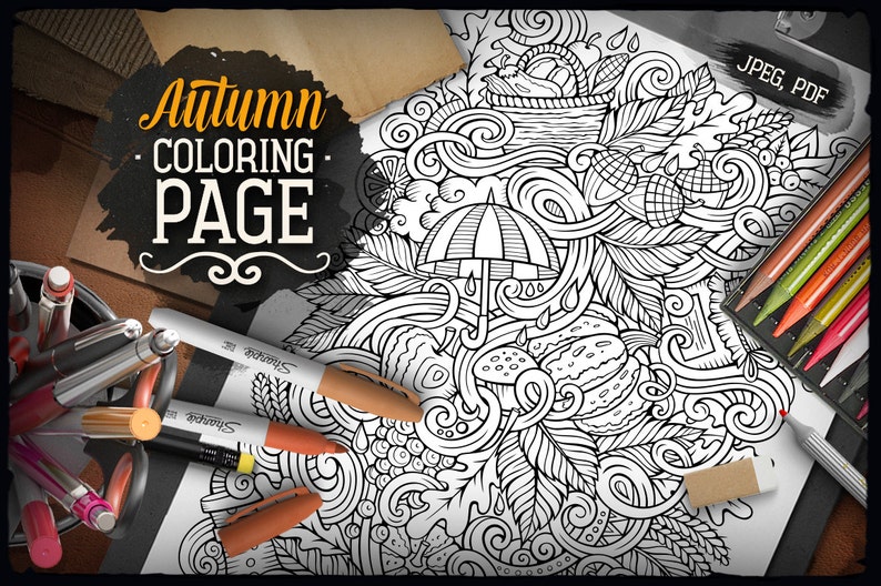 AUTUMN Digital Coloring store Page Autumn Max 84% OFF Adult Printa Fall