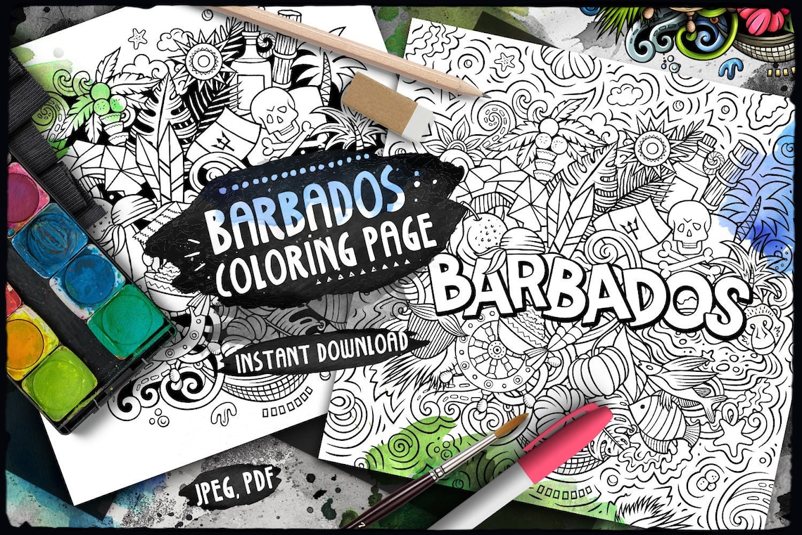 BARBADOS Digital Coloring Page/ Travel Adult Coloring/ - Etsy