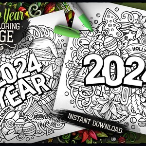 2024 Happy New Year Coloring Pages, Merry Christmas Printable Coloring ...