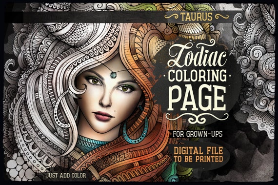 taurus zodiac adult coloring page zodiac sign coloring book etsy