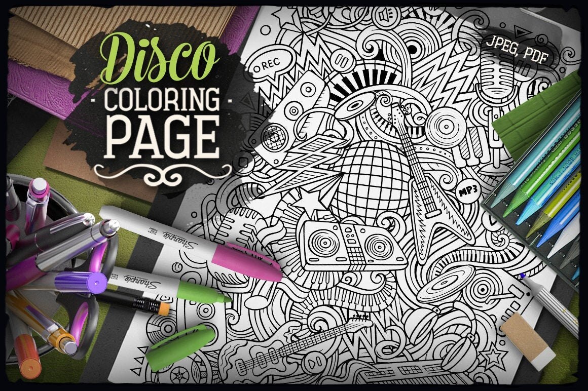 DISCO MUSIC Kleurplaat / Adult Coloring Book / Digitale | Etsy