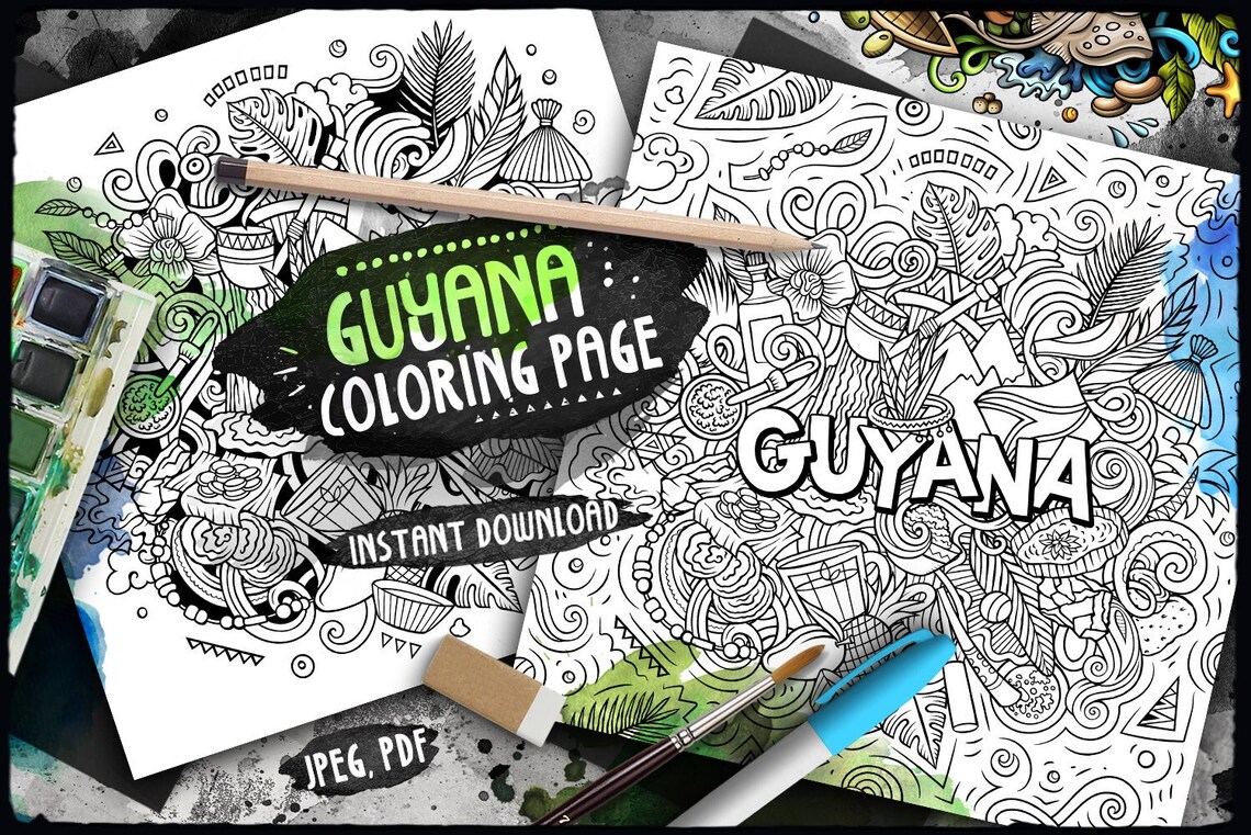 GUYANA Digital Coloring Page/ Latino Adult Coloring/ Latin - Etsy