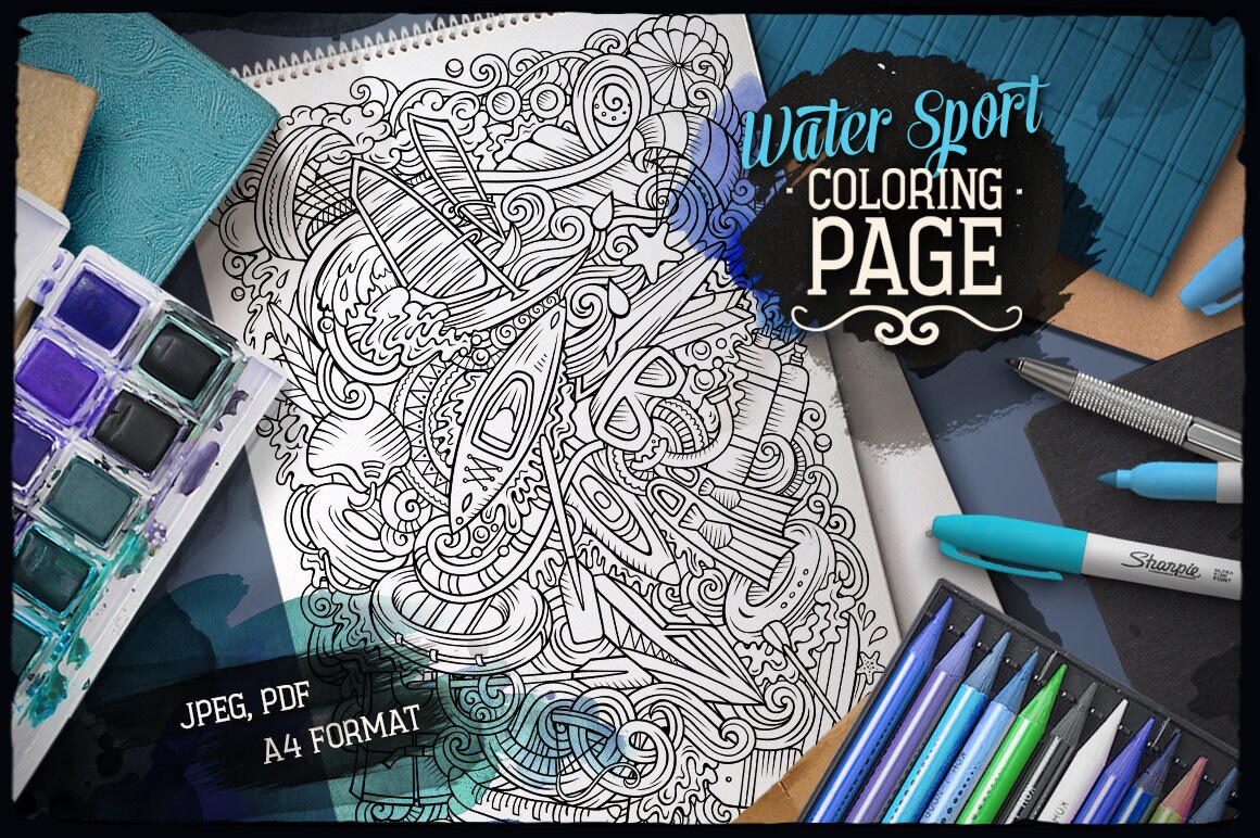Summer Sport Coloring Page Adult Coloring Book Digital Etsy