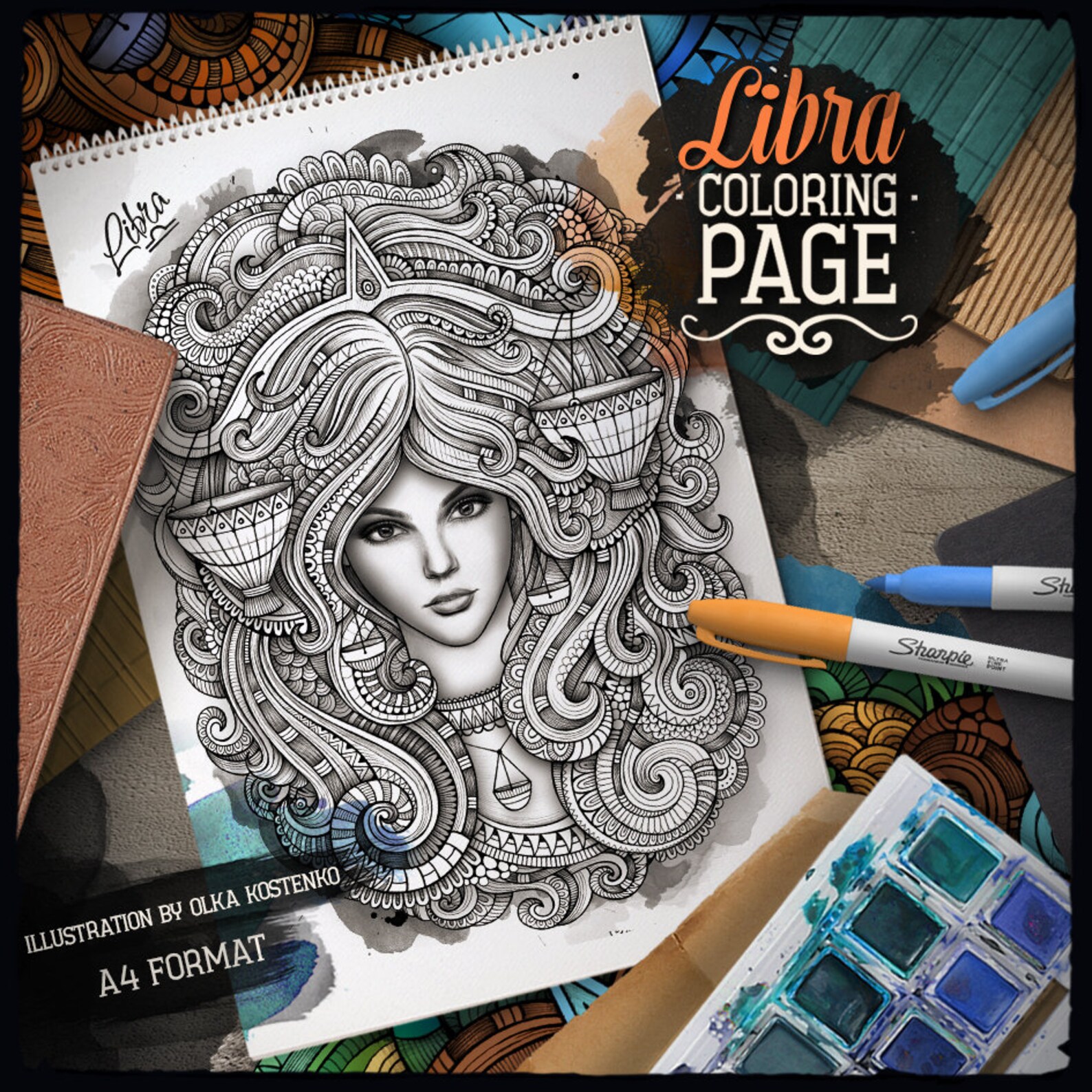 Libra Color Pages LIBRA Zodiac Adult Coloring Page, Zodiac Sign Coloring Book, Fantasy ...