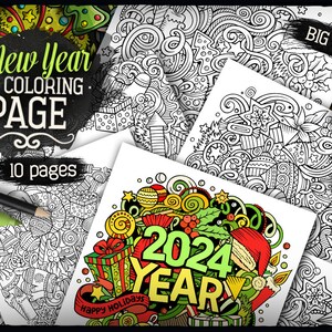 2024 Happy New Year Coloring Pages, Merry Christmas Printable Coloring ...