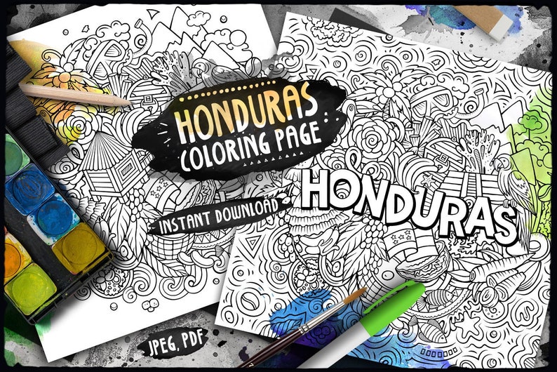 HONDURAS Digital Coloring Page/ Honduran Culture Travel Adult Coloring