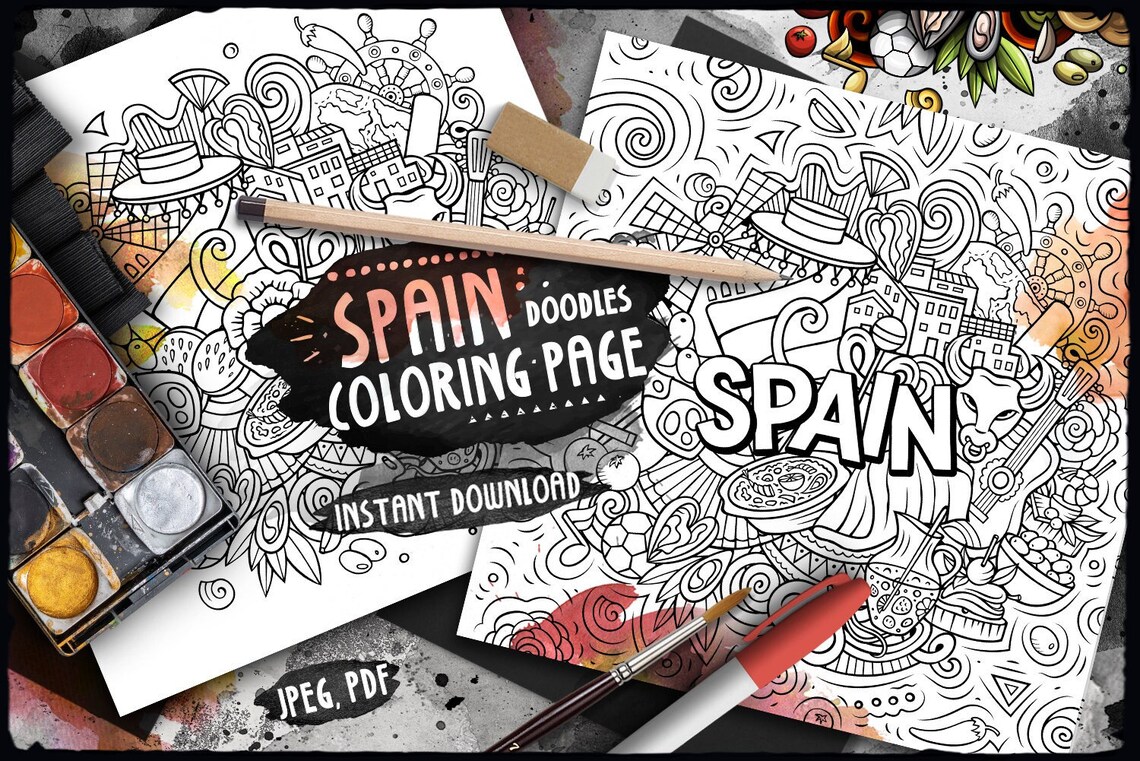 SPAIN Digital Coloring Page/ Spanish Adult Coloring/ Around - Etsy