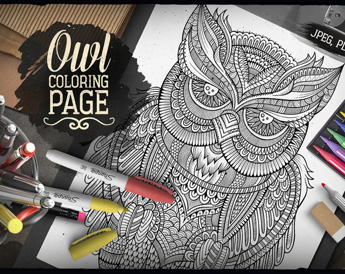 Download Owl Coloring Page Adult Coloring Printable Coloring Book Etsy