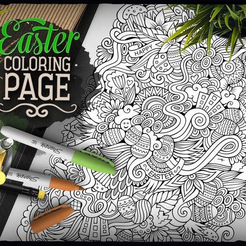 Happy EASTER Digital Coloring Page Adult Coloring Printable - Etsy