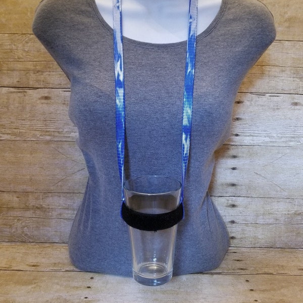 Drinking Lanyard - Dye Effect Blue/White ***NEW LENGTH Cup Lanyard Beer Lanyard Adjustable Lanyard Beer Fest Drink Holder Drink Necklace