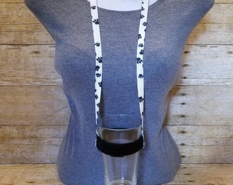 Drinking Lanyard - Paw Print White ***LONGER LENGTH Cup Lanyard Beer Lanyard Adjustable Lanyard Beer Fest Lanyard Beerfest Lanyard