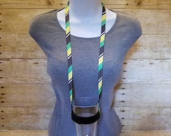 Drinking Lanyard - Stripe Green Black Yellow ***LONGER LENGTH Cup Lanyard Beer Adjustable Lanyard Beer Fest Drink Holder Drink Necklace