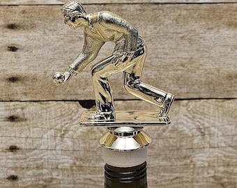 Bocce Male Wine Stopper, Bocce Male Trophy Wine Stopper, Bocce, Lawn Bowling, Bowling, Hostess Gift