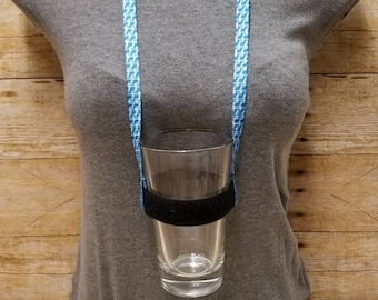 Drinking Lanyard - Geo Blue Cup Lanyard Beer Lanyard Adjustable Lanyard Beer Fest Beerfest Drink Holder Drink Necklace CLOSEOUT