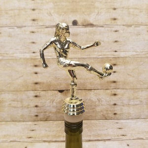 Soccer Female Kicking Wine Stopper, Soccer Female Trophy Wine Stopper, Soccer Wine Stopper, Soccer, Futbol, Kick Below Waist