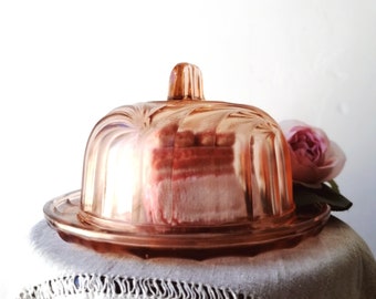 Pink glass tray and bell, pink set, cake display