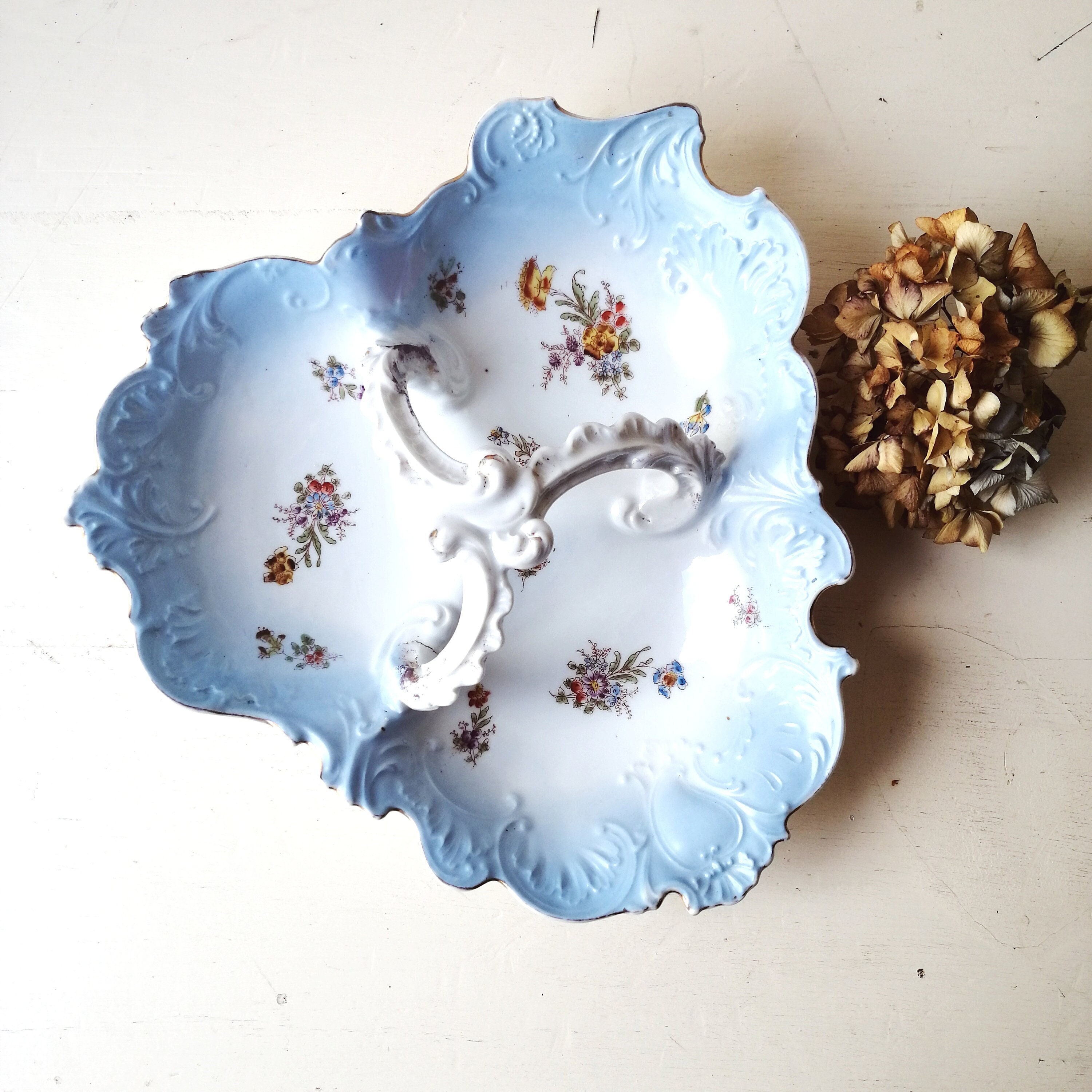Plat de service Bleu décor Petites Fleurs - Assiette ⋆
