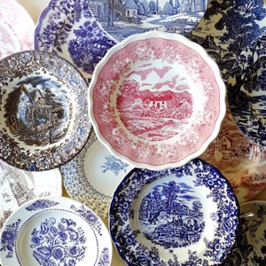 Platos huecos y gruesos, loza antigua, varios fabricantes, vajilla desigual, decoración de estilo inglés