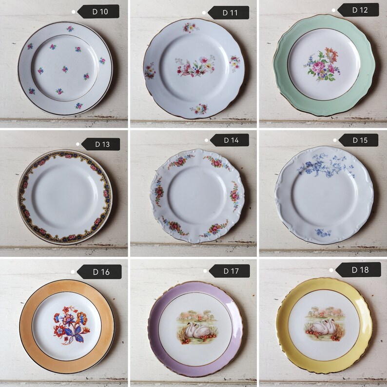 Assiettes DESSERT fleuries, porcelaine vintage, ensemble dépareillé image 3