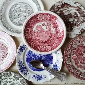 Thick DESSERT plates, old earthenware, various manufactures, mismatched tableware image 1