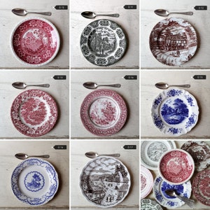 Thick DESSERT plates, old earthenware, various manufactures, mismatched tableware image 3