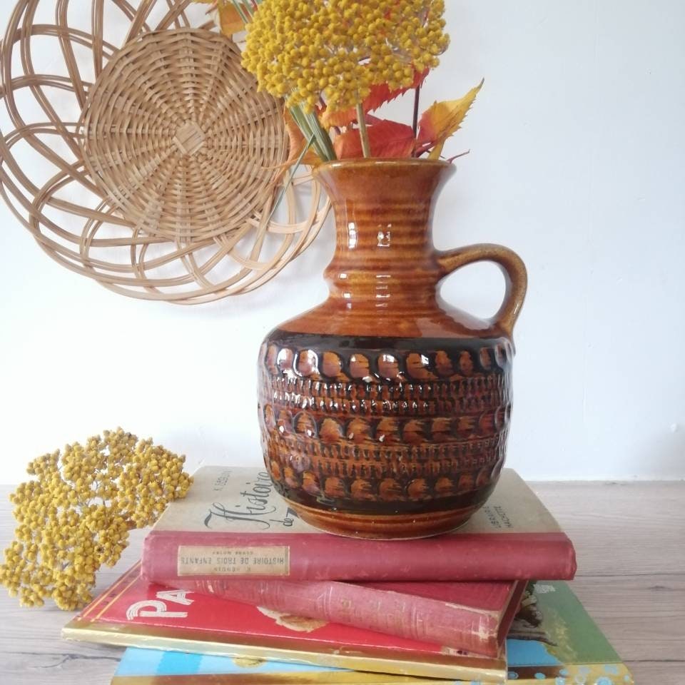 Pichet avec Anse - West Germany Céramique Vintage Vase Marron