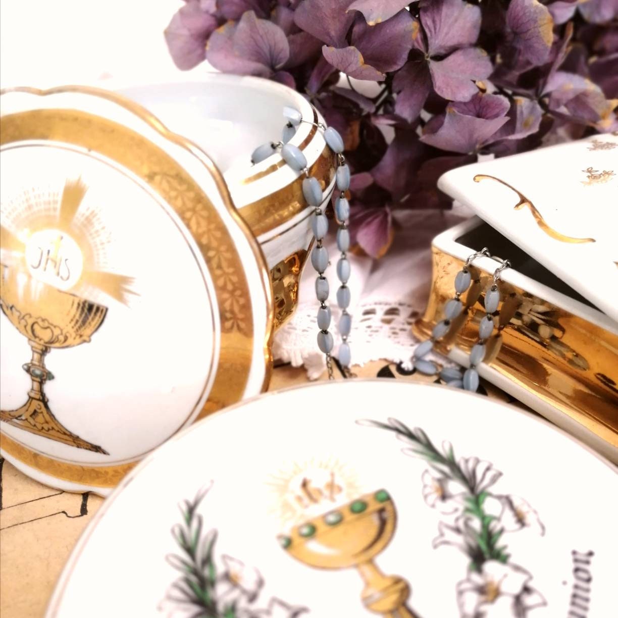 Boîtes en Porcelaine Blanche Décorée, Cadeau Pour Communion, Véritable Porcelaine Française, Bonbonn