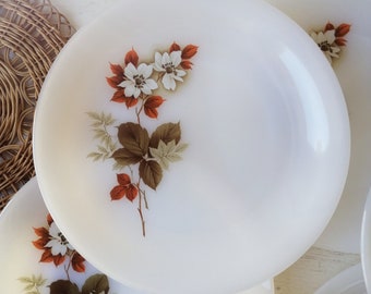 Lot De 7 Assiettes à Dessert Vintage Arcopal France - Style Art Déco Blanc Et Vert