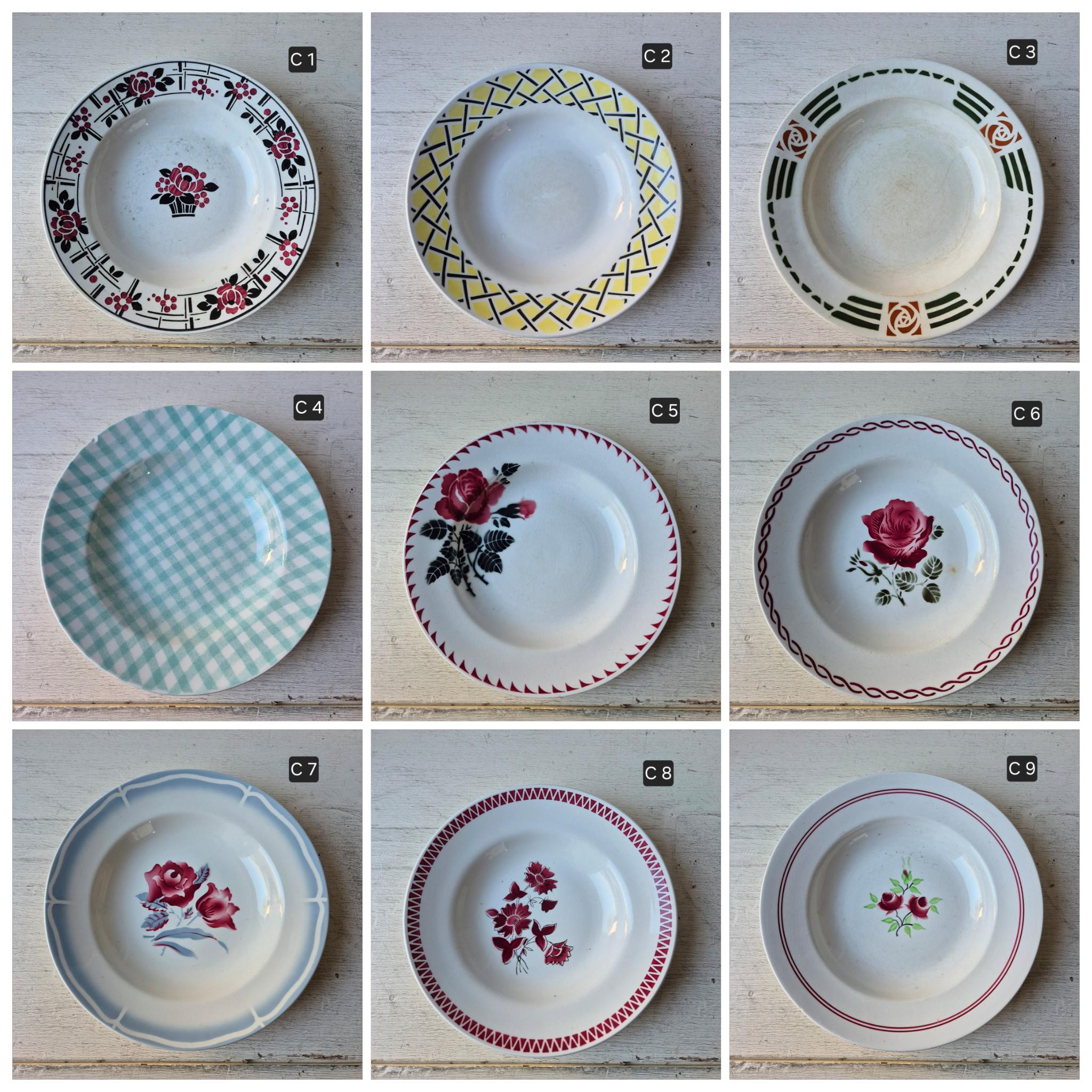 Digoin Sarreguemines Plates, Mismatched Soup Plates, Old