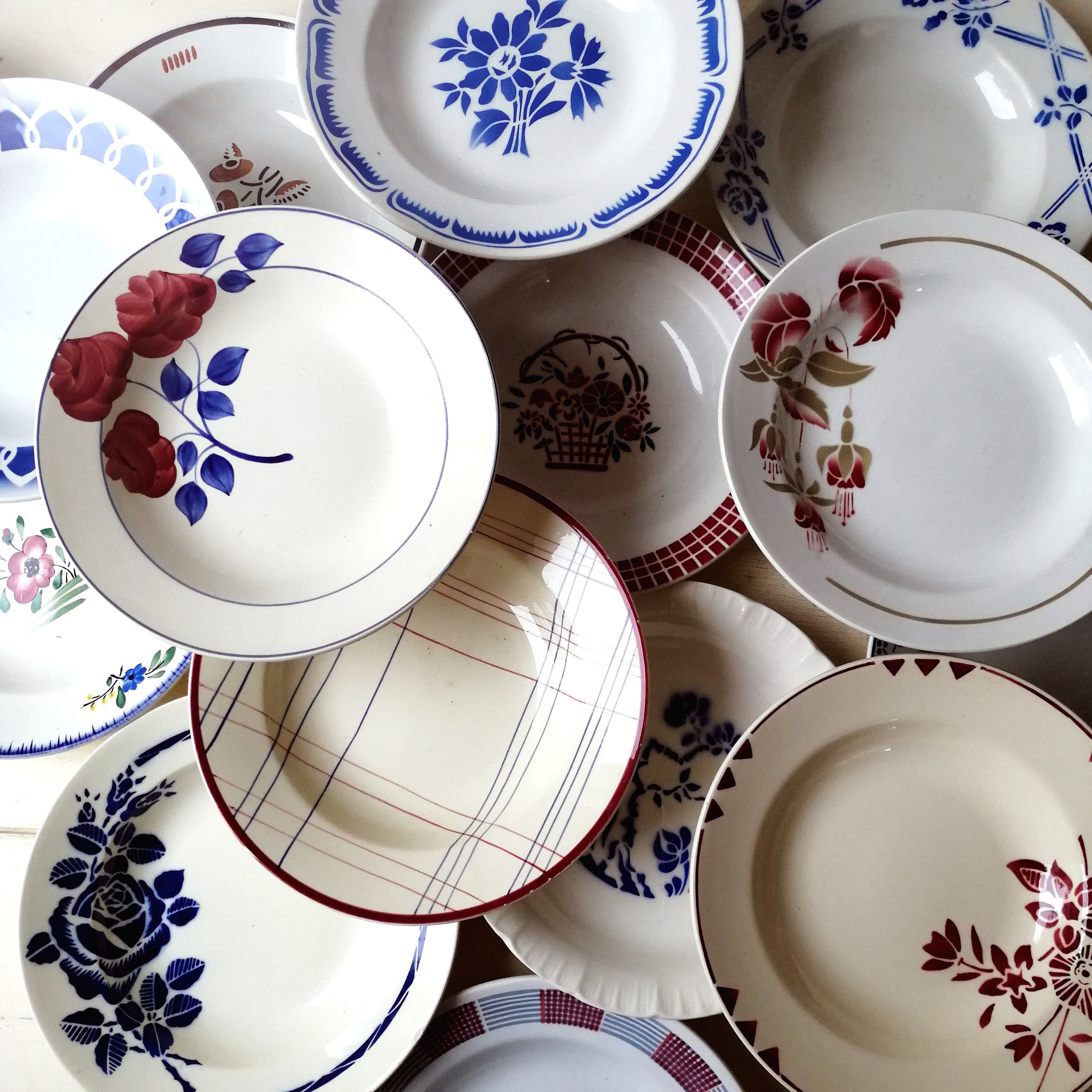 Digoin Sarreguemines Plates, Mismatched Soup Plates, Old