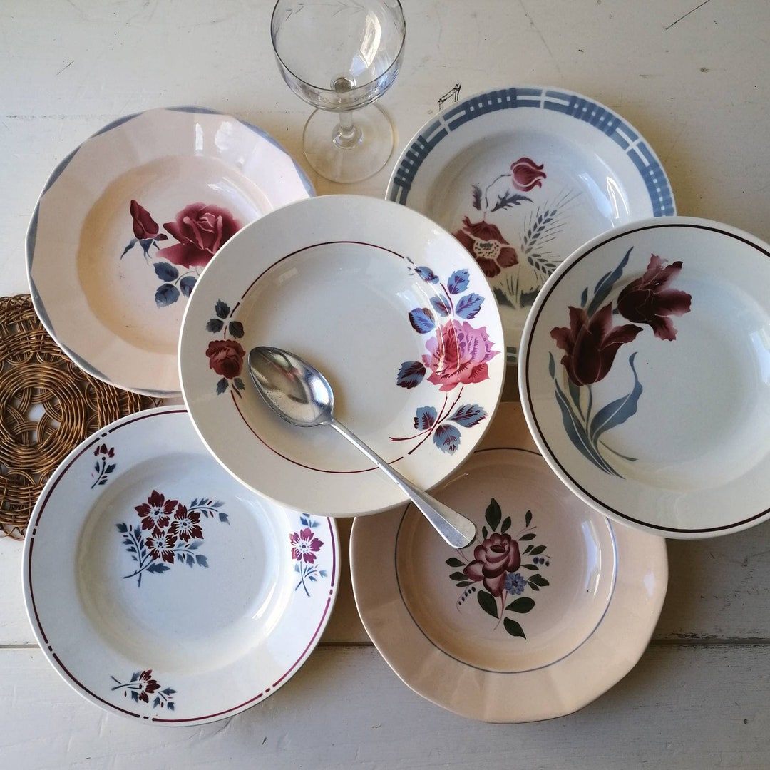 Lot 6 Assiettes Creuses Anciennes Au Coq – Faïence, Vintage, Déco