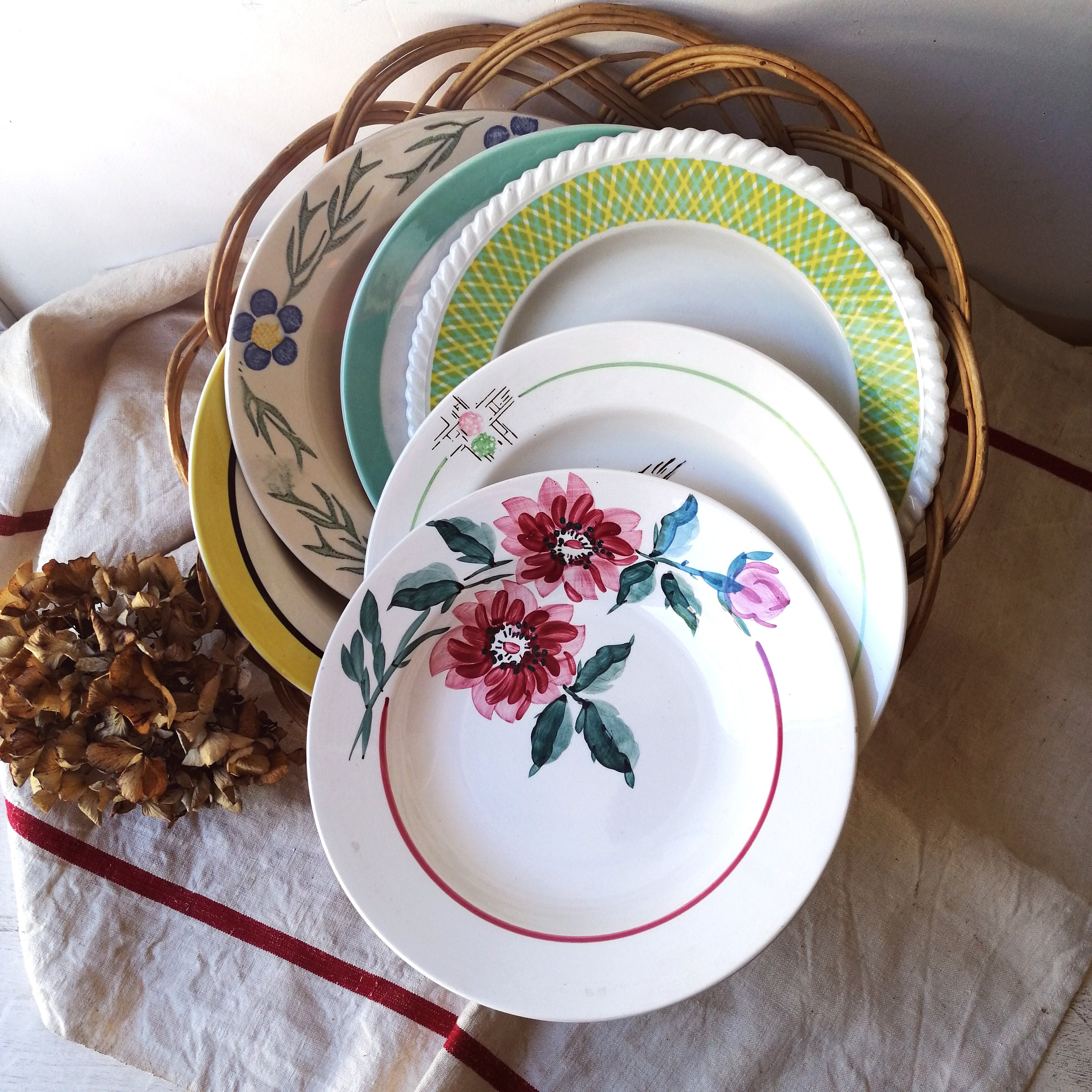 4 assiettes creuses à fleurs rose Moulin des loups Orchies modele Nice pour bonne soupe de l'hiver - Canada