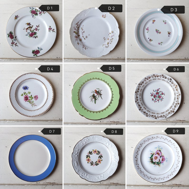 Assiettes DESSERT fleuries, porcelaine vintage, ensemble dépareillé image 2