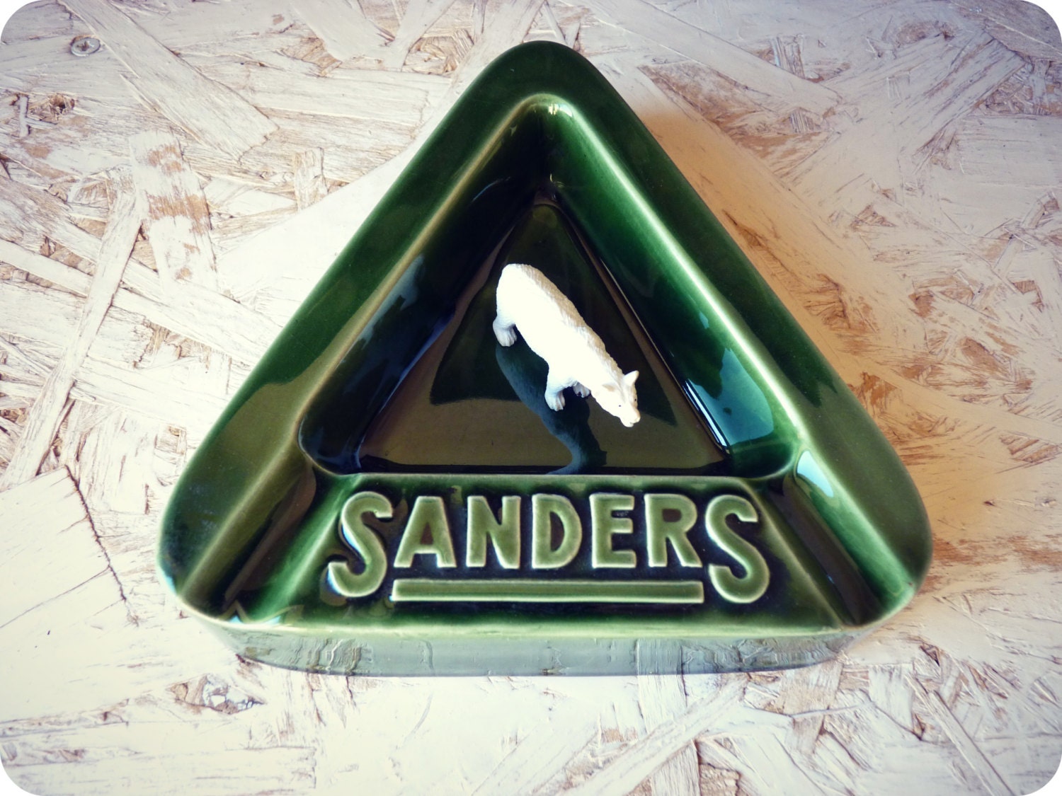 Cendrier Sanders, Objet Publicitaire Rétro, Cendrier Vert Vintage