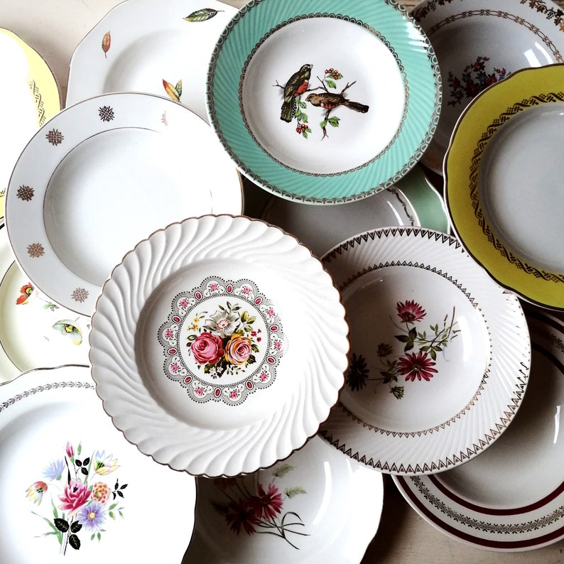 Mismatched soup plates, antique French porcelain, sold individually