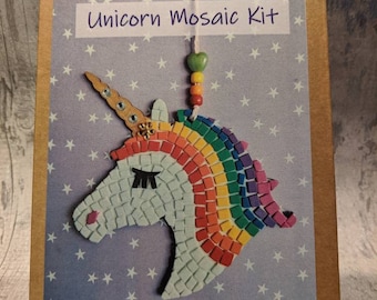 Children's Unicorn Mosaic Kit, Make a Mosaic Kit, Birthday Gift, Activity Eva Foam, DIY, Kids Craft, Wooden Rainbow Unicorn Kit personalised