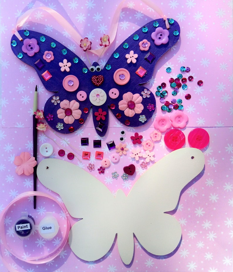 Butterfly Button kit for kids Craft kit Girls Craft Mosaic Etsy