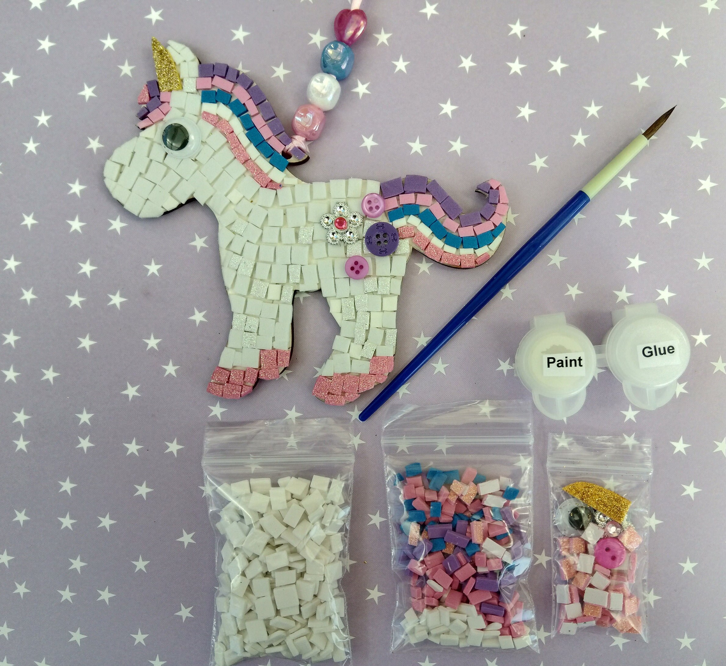 Mosaic Unicorn Kit, Make A Mosaic Kit, Mosaic Activity Birthday