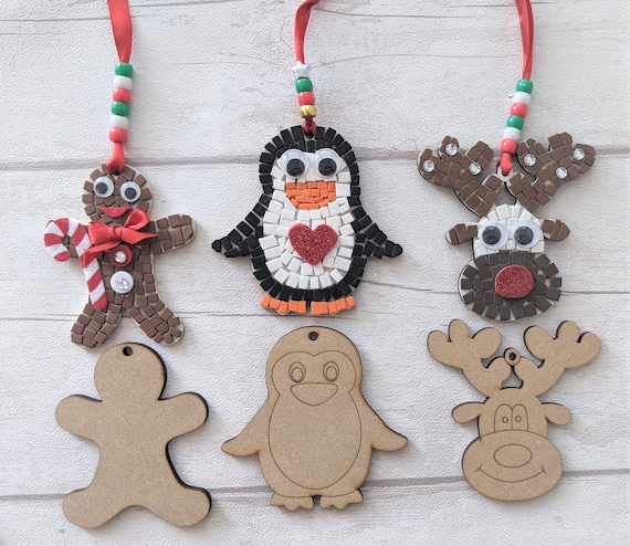 Make a Mosaic Penguin, Reindeer, Gingerbread man Tree Decoration  Eva Foam, Christmas Crafts, Stocking Filler, Easy Post kits, Xmas Eve Box
