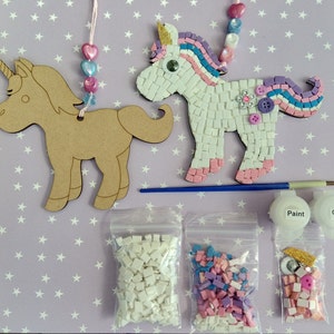 Unicorn Mosaic Kit, Make a Mosaic Kit, Birthday Gift, Activity Eva Foam, Kids Craft kit, Wooden Unicorn Kit  Personalised Gift boxed craft