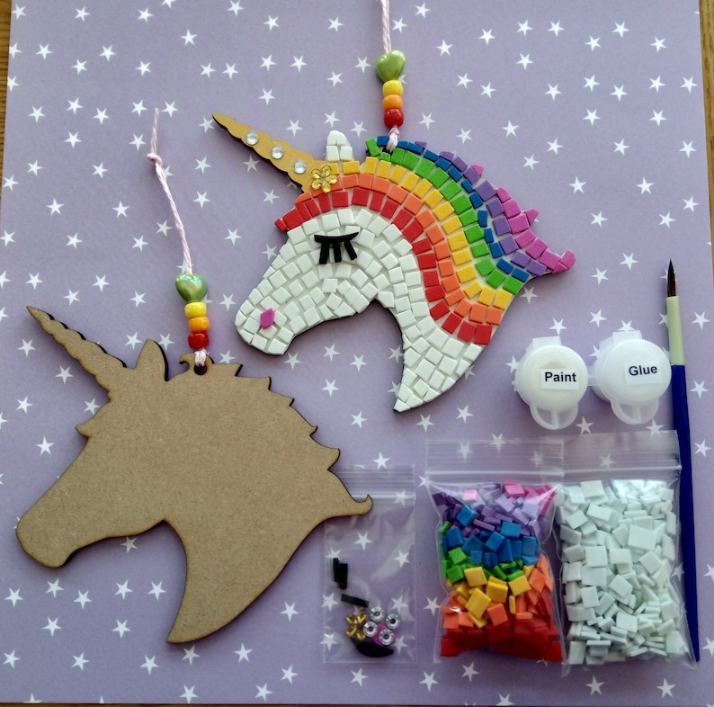 Children's Unicorn Mosaic Kit Make a Mosaic Kit Birthday Etsy UK