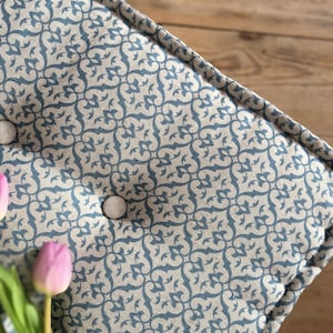 Custom French Style Bench Cushion in Ada & Ina Brita Blue Stone Linen - Please note that full price is on quotation