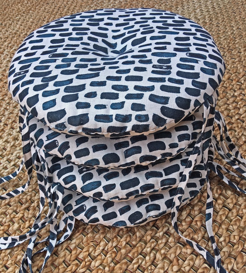 Set of Round Seat Pads Circular Buttoned Ties Made to Etsy