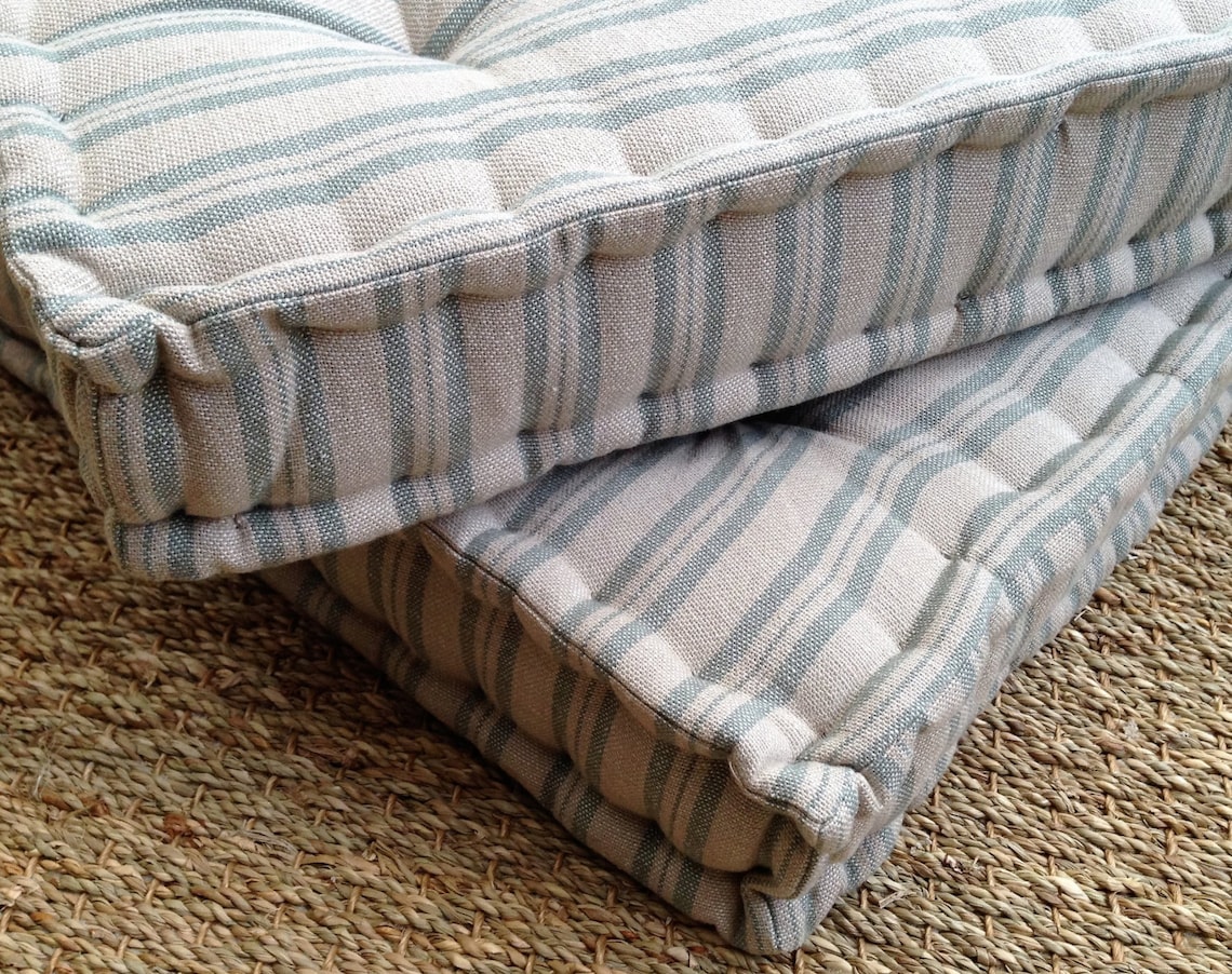 Handmade Box Cushion Susie Watson Ticking Stripe Sail Etsy