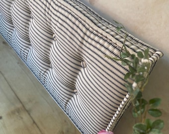 Custom French Style Bench Cushion in Black and Ivory Ticking - Please note that full price is on quotation