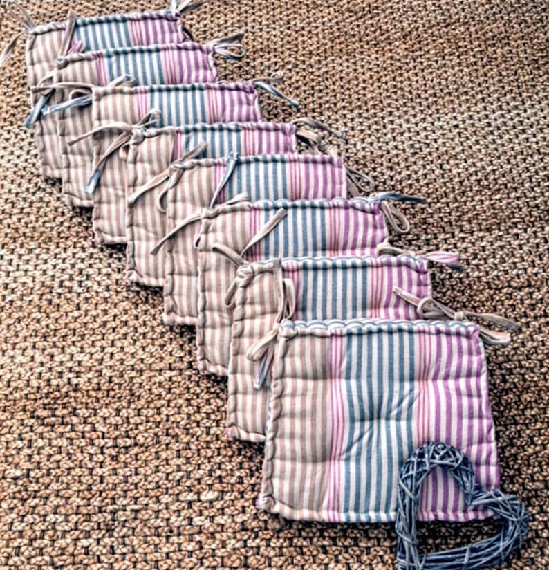 Set of Striped Seat Pads With Ties Box Cushions Handmade Etsy UK