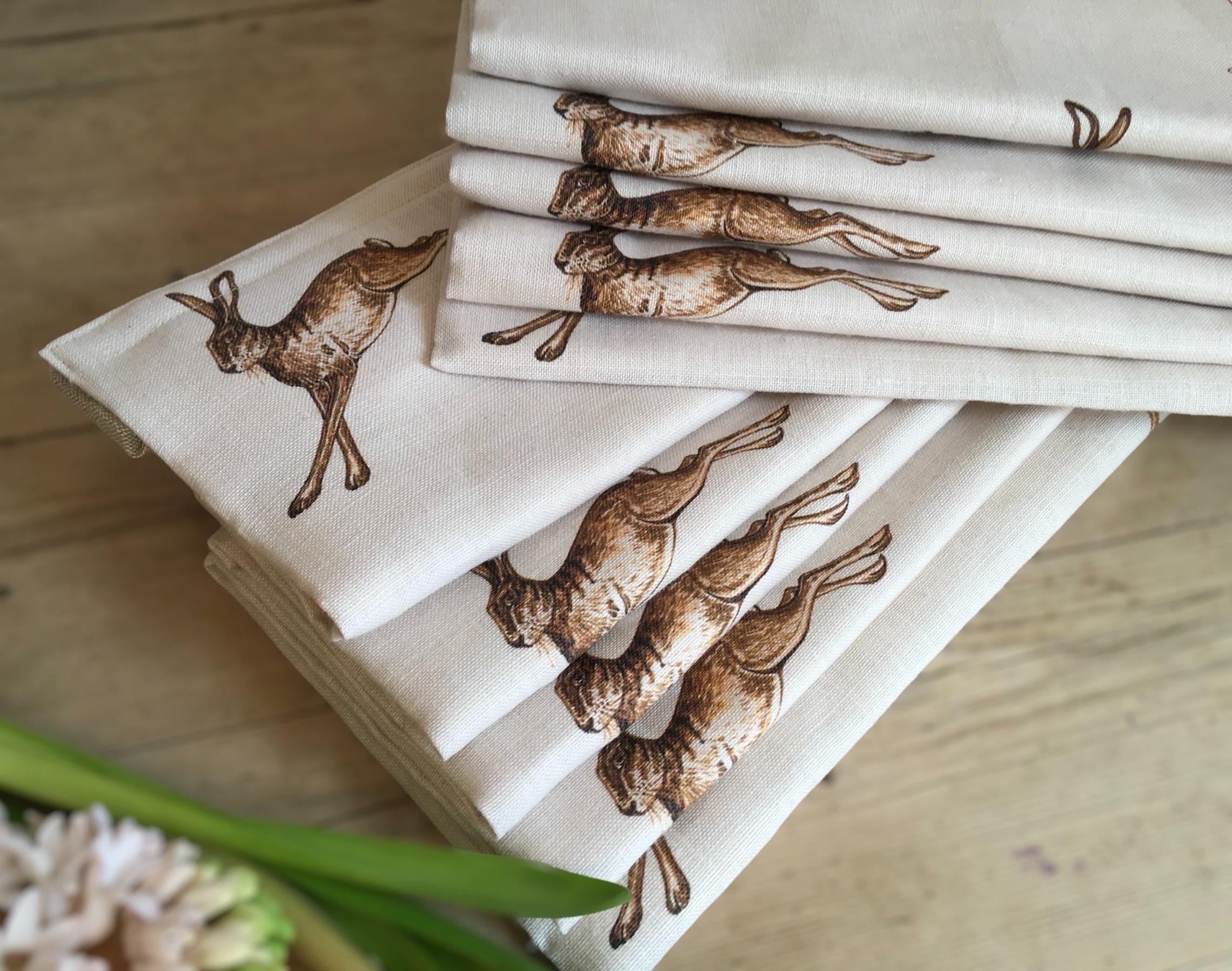 Custom Roman Blind/ Shade in Peony & Sage French Hares Fudge on Cream Linen  - Please note full price is on quotation