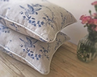 Bespoke Cushions Handmade to Order, Various Styles and Trimmings, Peony & Sage Birdsong Linen- *Please Note*- Available by Custom Order Only