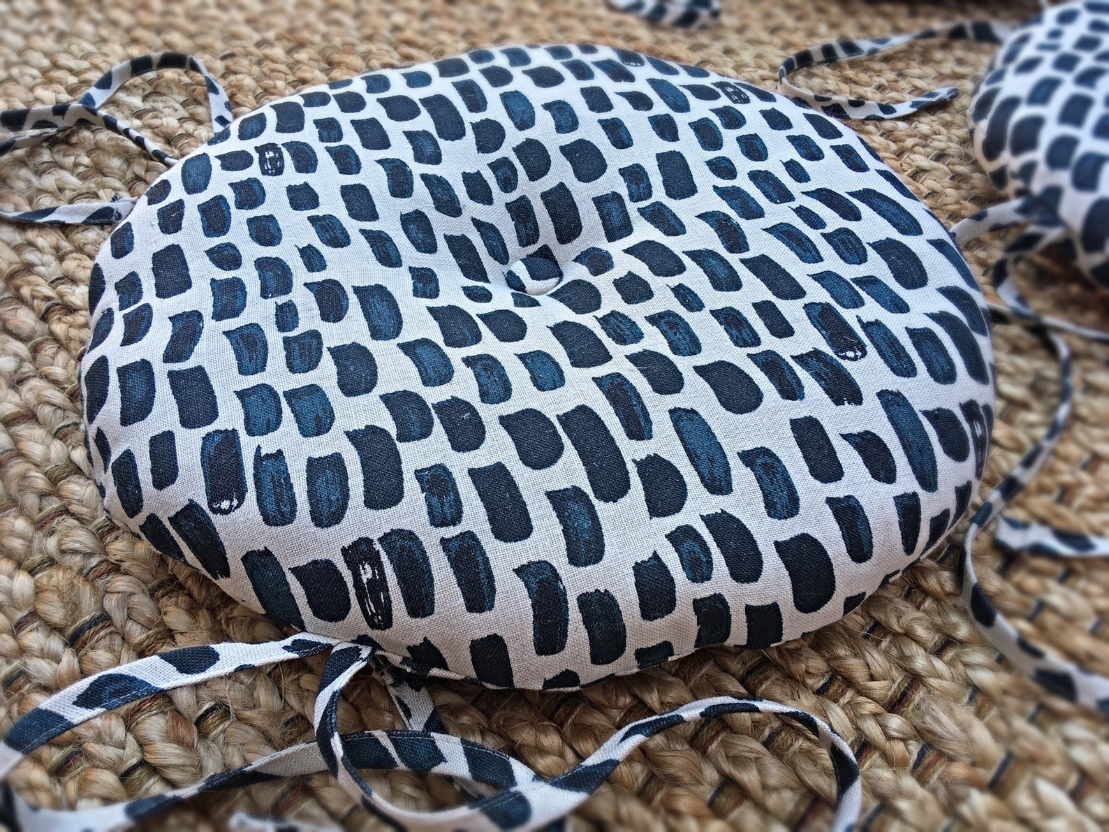 Set of Round Seat Pads Circular Buttoned Ties Made to Etsy